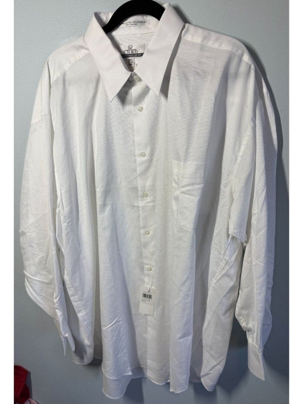 VTG Enro Micro Nailhead White Button Up Dress Shirt 18.5/34-35 Big Chest Pocket